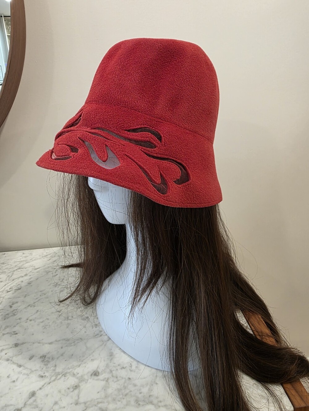 Lola Hats Red Women's Bucket Hat with Flame Cutout Accent